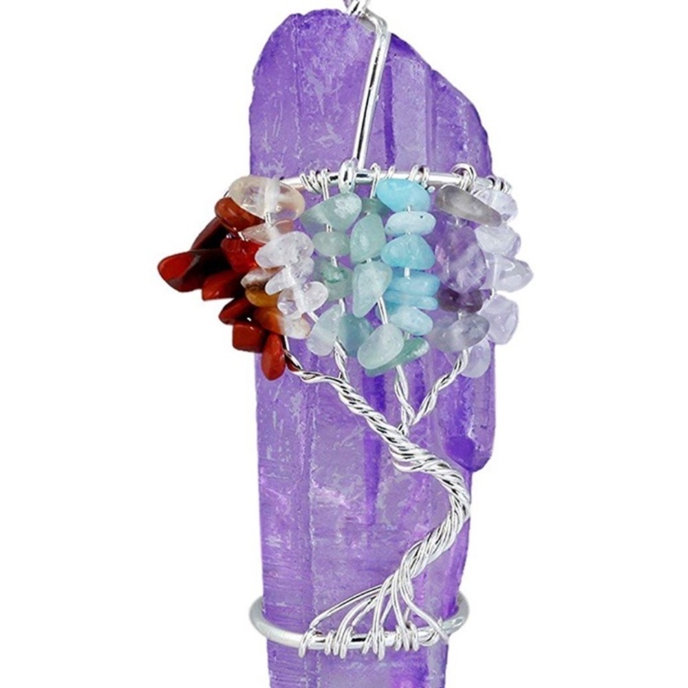 TITANIUM TREE OLIFE PURPLE QUARTZ CRYSTAL necklace - Picture 2 of 5